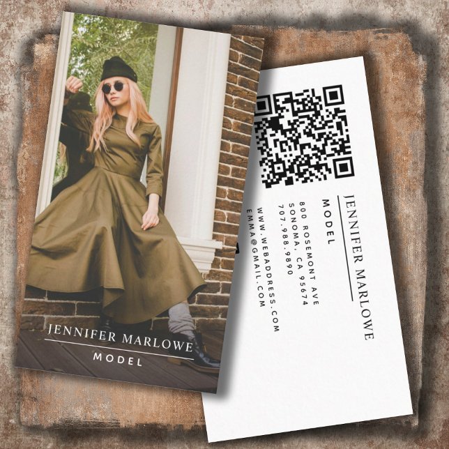 Modern Minimal Simple Photo QR Code Social Media Business Card (Creator Uploaded)