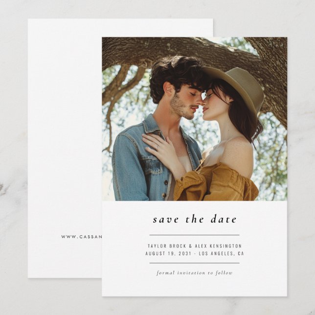 Modern Minimal Simple Photo QR Code Wedding Save The Date (Front/Back)