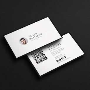 Modern Minimal Simple Professional QR code Photo Business Card