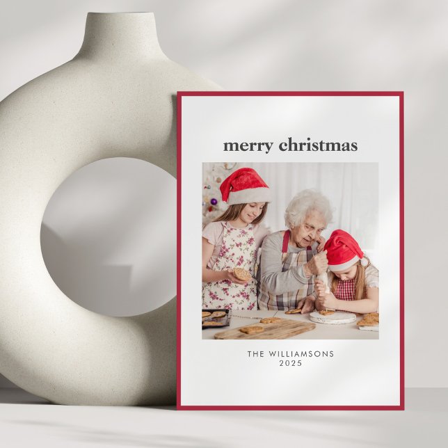 Modern Minimal Simple Red Border Christmas Photo Holiday Card (Creator Uploaded)