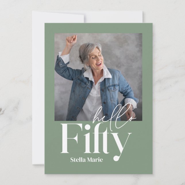 Modern minimal simple sage green 50th birthday invitation (Front)