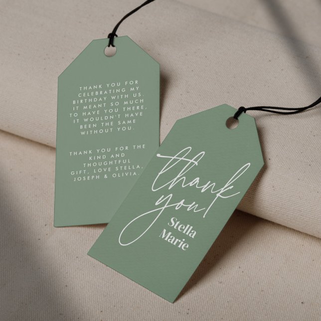 Modern minimal simple script sage green thank you gift tags (Creator Uploaded)
