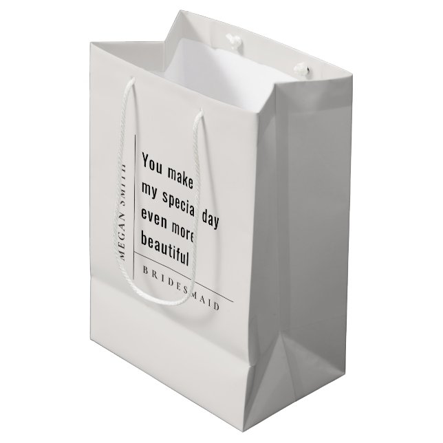 Modern Minimal Simple Special Bridesmaid Gift Medium Gift Bag (Front Angled)