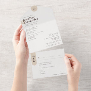 Modern Minimal Simple Taupe Wedding All In One Inv Invitation