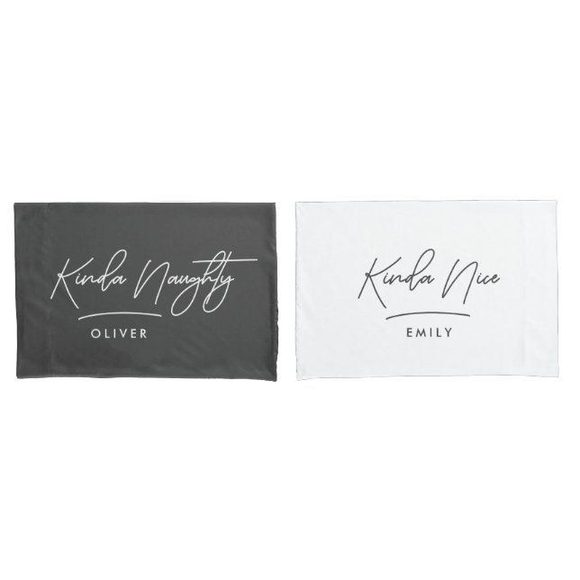 Modern minimal simple typography naughty nice pillowcase (Front-Set)