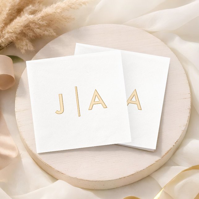 Modern Minimal Simple Wedding Monogram Foil Napkins (Simple typography wedding monogram foil napkins.)