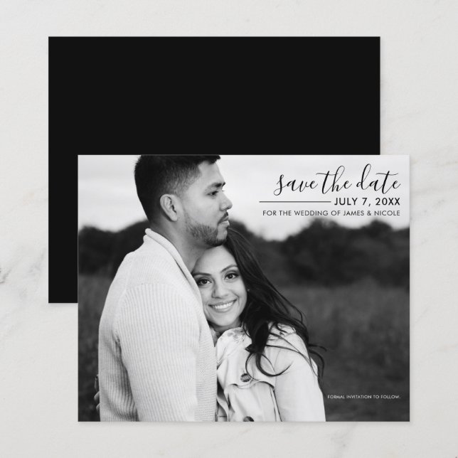 Modern Minimal Sleek Picture Photo Save the Date (Front/Back)