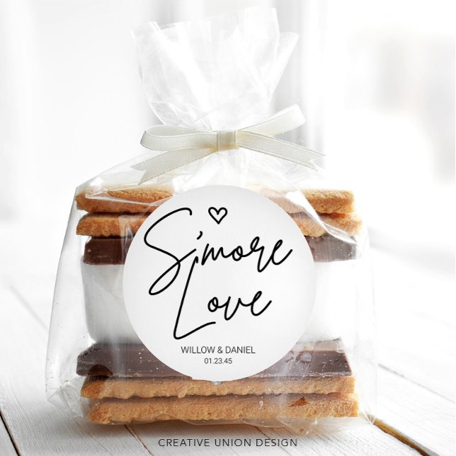 Modern Minimal S'More Love Wedding Favour Classic Round Sticker (Creator Uploaded)