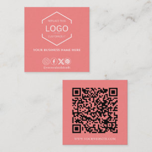 Modern Minimal Social Media QR Code Coral Square Business Card