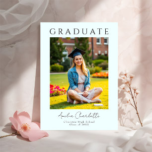 Modern Minimal Soft Blue Two Photo Graduation  Invitation