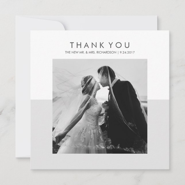 Modern Minimal Soft Grey Wedding Thank You Photo Card (Front)