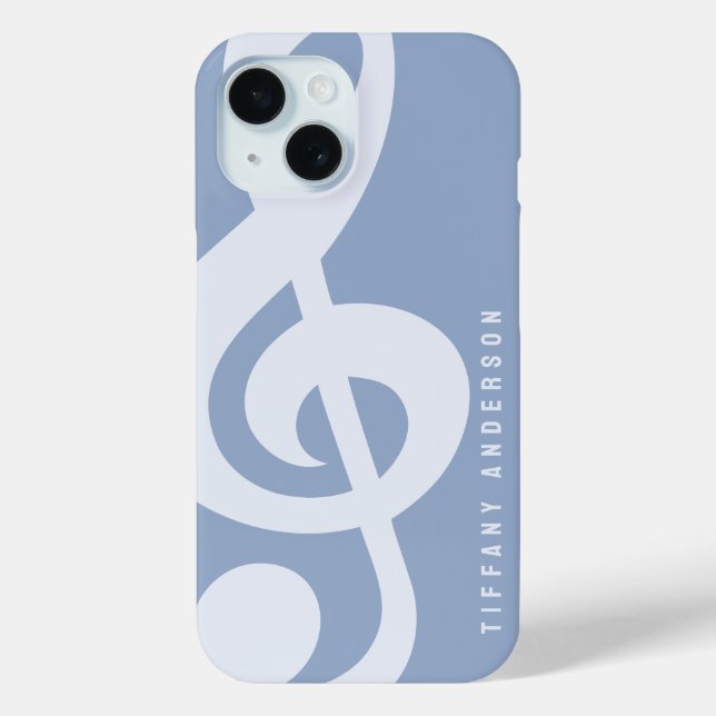 Modern Minimal Soft Pastel Blue Music Symbol Name Case-Mate iPhone Case (Back)