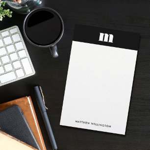 Modern Minimal Solid Black Monogram  Stationery