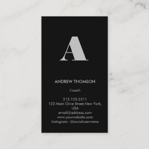 Modern Minimal Solid Black Monogram Vertical Business Card