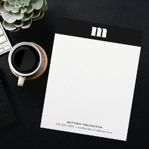 Modern Minimal Solid Black White Custom Monogram Letterhead