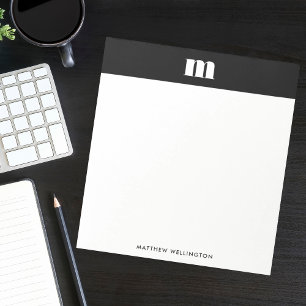 Modern Minimal Solid Black White Custom Monogram  Notepad