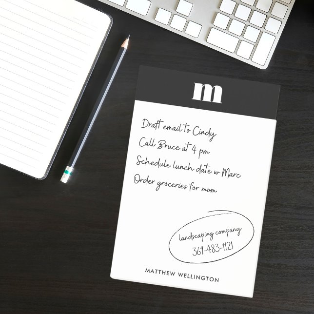 Modern Minimal Solid Black White Custom Monogram  Post-it Notes (Creator Uploaded)