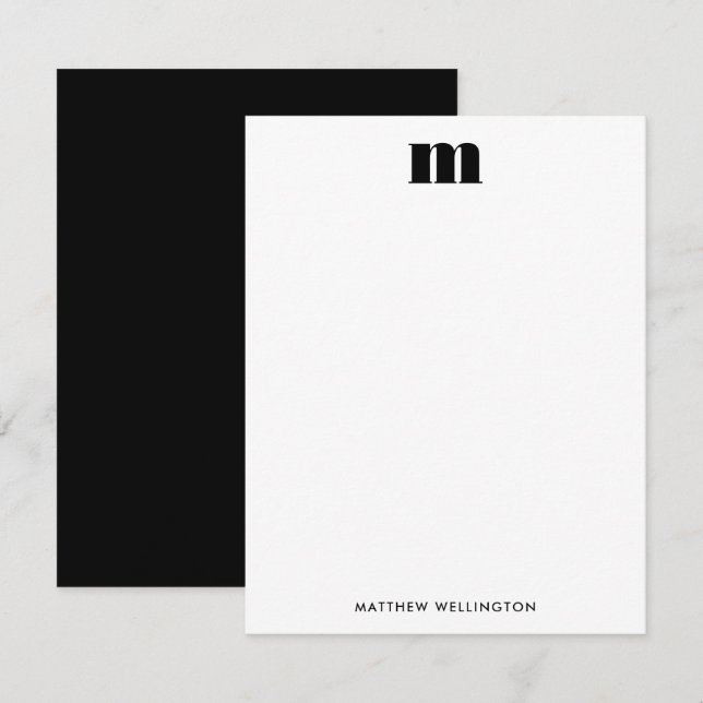 Modern Minimal Solid Black White Monogram  Card (Front/Back)