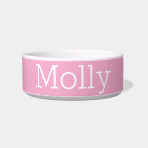 Modern MInimal Solid Colour Pink Custom Name Pet Bowl