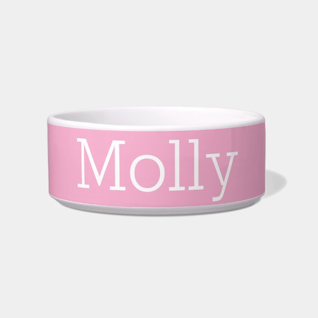 Modern MInimal Solid Colour Pink Custom Name Pet Bowl (Front)
