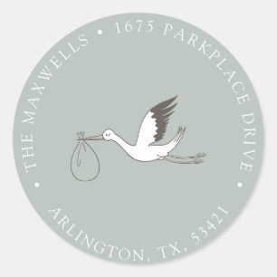 Modern Minimal Stork Return Address Classic Round Sticker