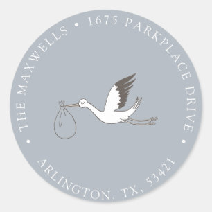 Modern Minimal Stork Return Address Classic Round  Sticker