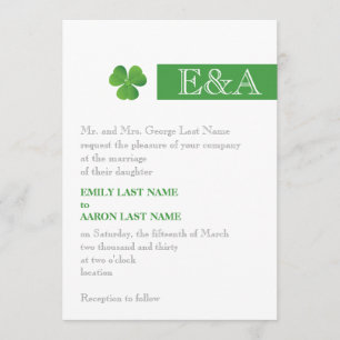 Modern minimal stripe & clover green Irish wedding Invitation