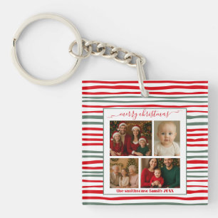 Modern Minimal Stripe family Photo Christmas gift Keychain
