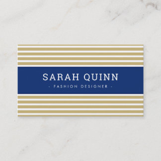 MODERN MINIMAL STRIPE gold navy blue white type Business Card
