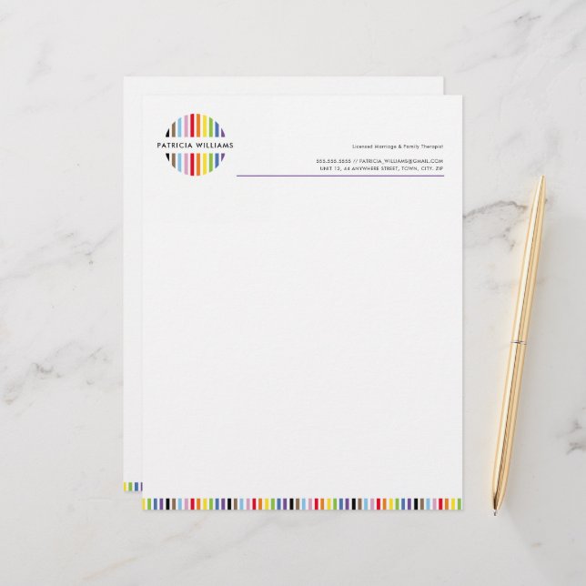 MODERN MINIMAL stripe logo rainbow pride LGBTQ Letterhead (Front/Back In Situ)