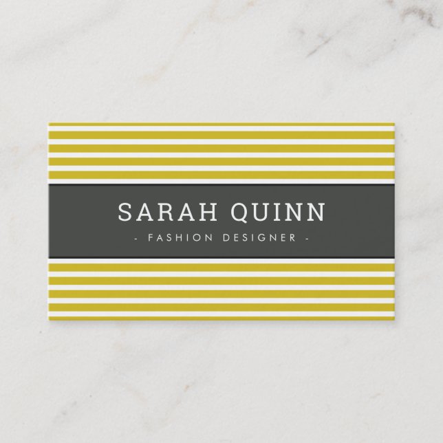 MODERN MINIMAL STRIPE mustard charcoal grey white Business Card (Front)