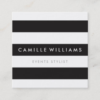 MODERN MINIMAL stripe pattern bold black white Square Business Card