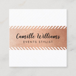 MODERN MINIMAL stripe pattern glam faux rose gold Square Business Card
