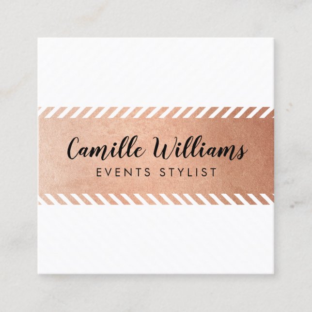 MODERN MINIMAL stripe pattern glam faux rose gold Square Business Card (Front)