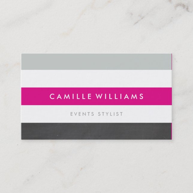 MODERN MINIMAL stripe pattern simple hot pink grey Business Card (Front)