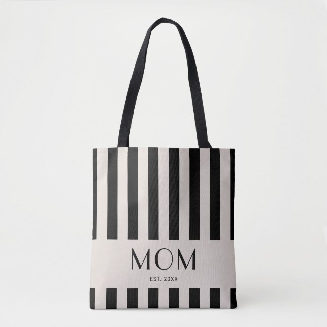 Modern Minimal Stripes Mom Established Tote Bag (Front)
