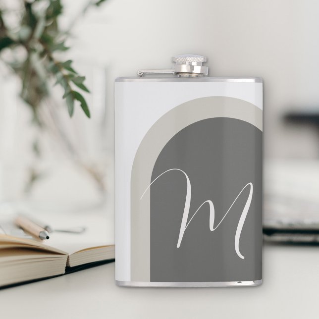 Modern Minimal Stylish Arch with Monogram Hip Flask (Creator Uploaded)