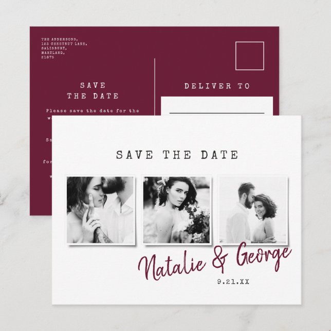 Modern minimal stylish multi photo wedding announcement postcard (Front/Back)