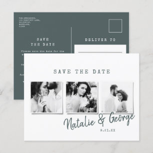 Modern minimal stylish multi photo wedding announcement postcard