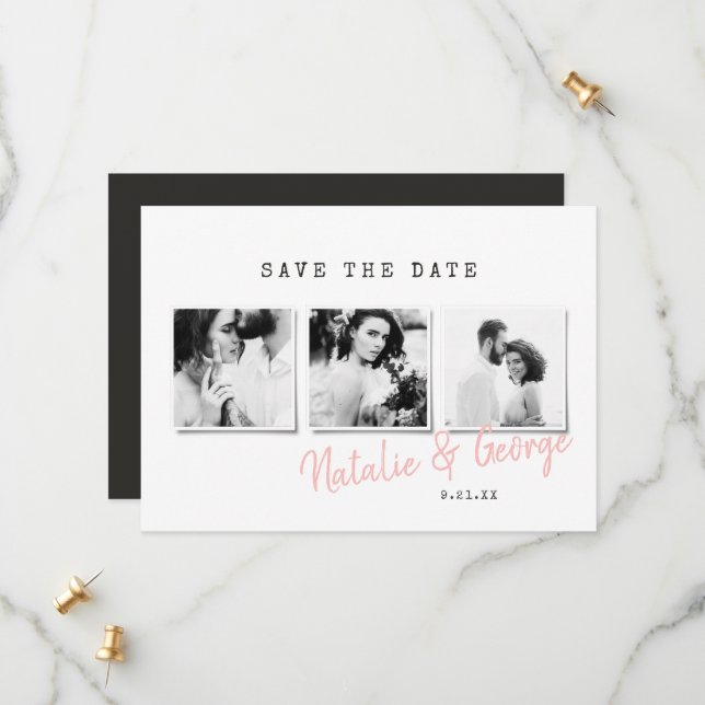 Modern minimal stylish multi photo wedding save the date (Front/Back In Situ)