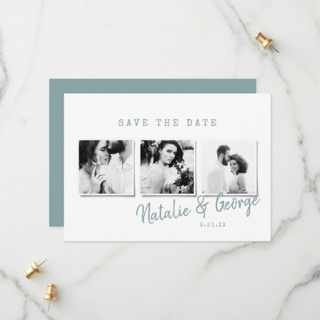 Modern minimal stylish multi photo wedding save the date (Front/Back In Situ)