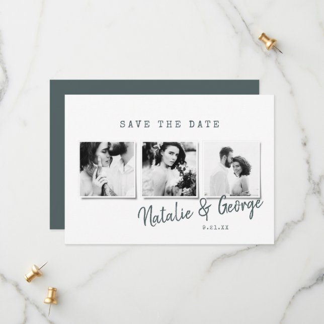 Modern minimal stylish multi photo wedding save the date (Front/Back In Situ)