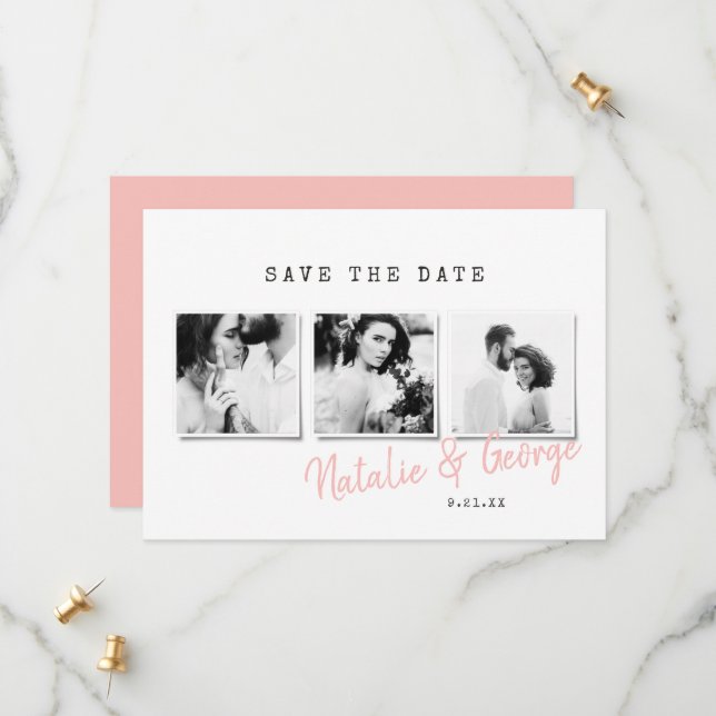 Modern minimal stylish multi photo wedding save the date (Front/Back In Situ)