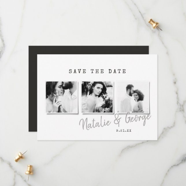 Modern minimal stylish multi photo wedding save the date (Front/Back In Situ)