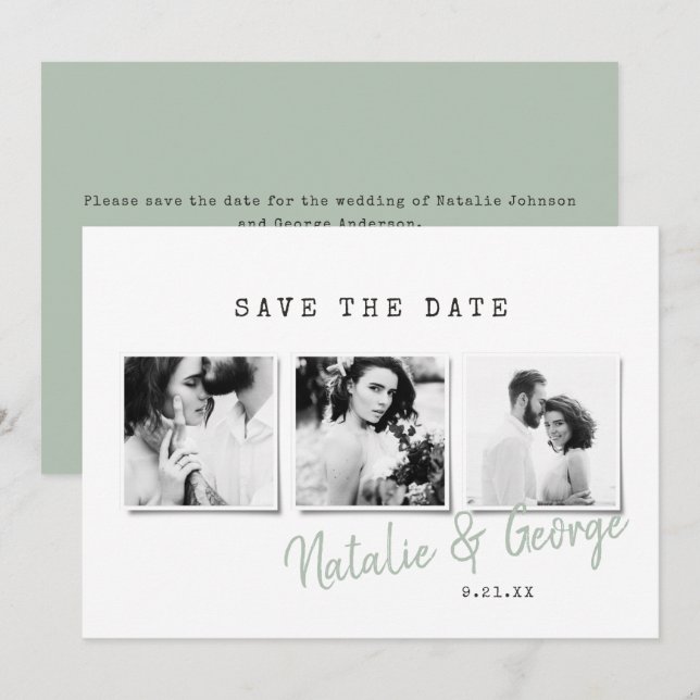 Modern minimal stylish multi photo wedding save the date (Front/Back)