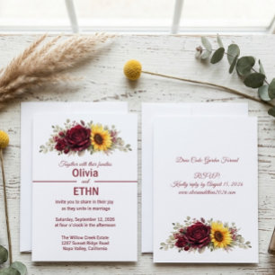 Modern Minimal Sunflower & Vine Floral Invitation