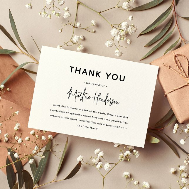 Modern Minimal Sympathy Funeral Thank You Note (Creator Uploaded)