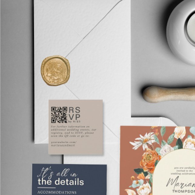 Modern Minimal Taupe RSVP QR Code Card (Creator Uploaded)