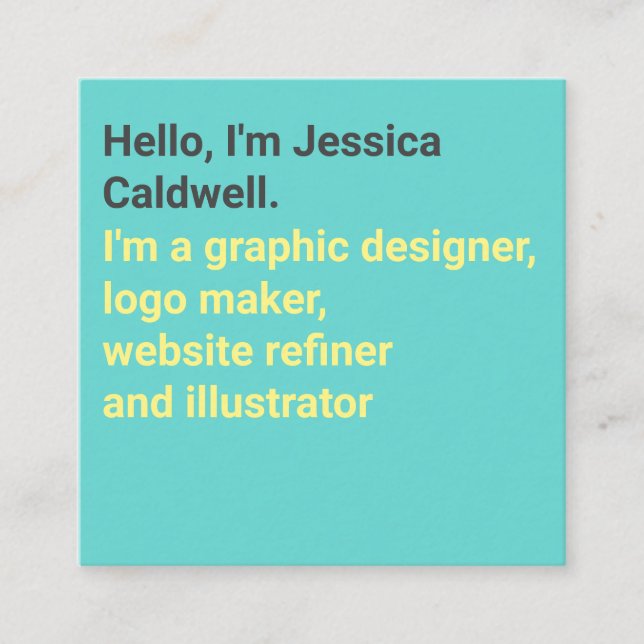 Modern minimal teal and yellow bold graphic design square business card (Front)