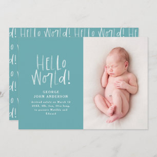 Modern minimal teal typography photo birth announcement